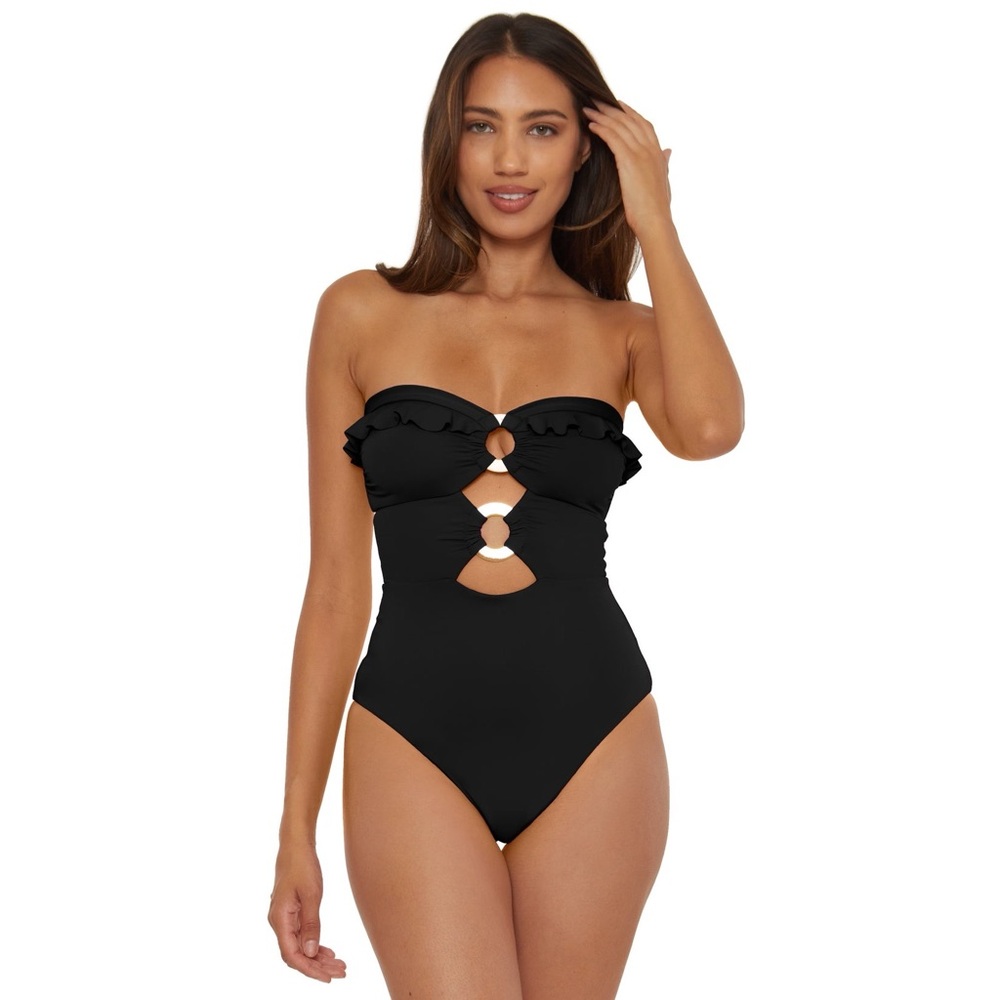 Soluna Swim Brown Buckle Up One Piece Bandeau Swimsuit Cut Out Neckline Size XL - Picture 9 of 10
